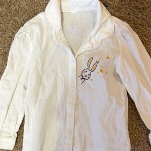 White Kids Button Down Shirt with Bunny Design